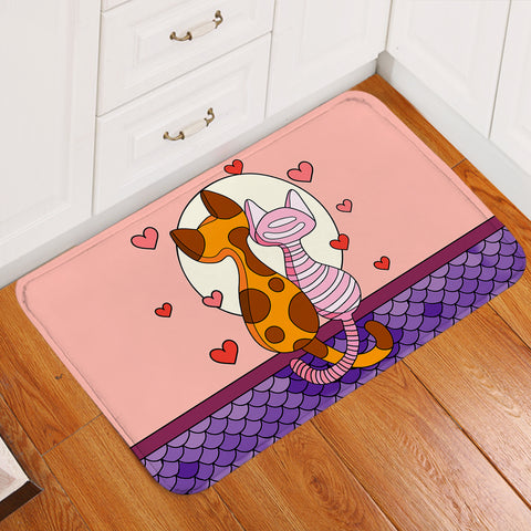 Image of Cute Cat Lovers Under The Moon Illustration SWDD3944 Door Mat