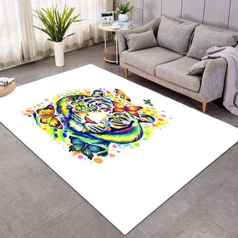 Image of Colorful Watercolor Tiger Sketch & Butterfly  SWDD4222 Rug
