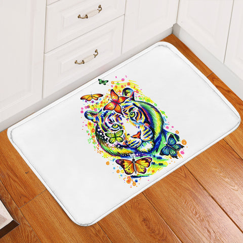 Image of Colorful Watercolor Tiger Sketch & butterfly SWDD4222 Door Mat