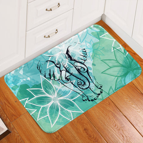 Image of Elephant Sketch Lotus Mint Theme  SWDD4227 Door Mat