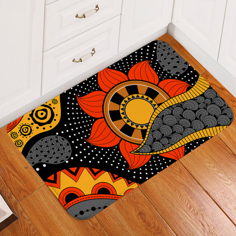 Image of Colorful Modern Japanese Art Mandala Black SWDD4235 Door Mat