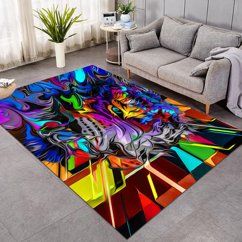 Image of Colorful Curve Art Wolf SWDD4288 Rug