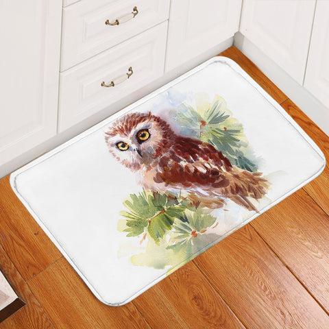Image of Owl On Tree Watercolor Painting SWDD4397 Door Mat