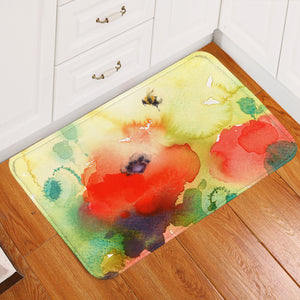 Red Flowers & Green Leaves Watercolor Painting SWDD4398 Door Mat