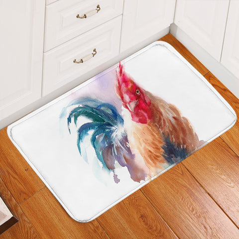 Image of Rooster White Theme Watercolor Painting  SWDD4399 Door Mat