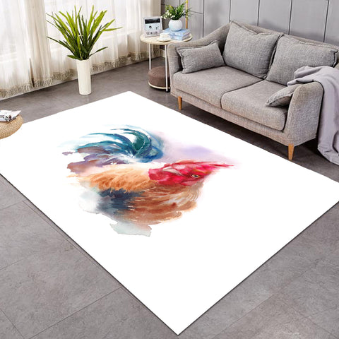 Image of Rooster White Theme Watercolor Painting SWDD4399 Rug