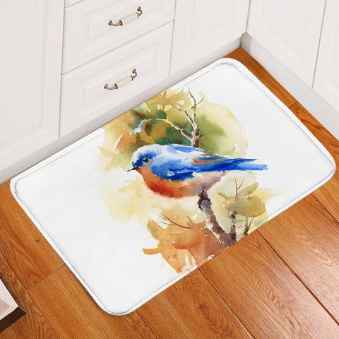 Image of Blue Sparrow White Theme Watercolor Painting SWDD4401 Door Mat