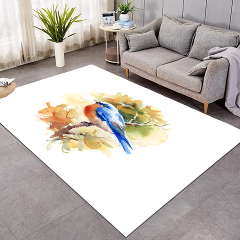 Image of Blue Sparrow White Theme Watercolor Painting SWDD4401 Rug