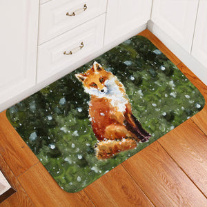 Female Fox In Snow Watercolor Painting SWDD4402 Door Mat