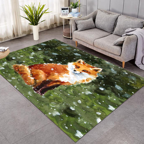 Image of Female Fox In Snow Watercolor Painting SWDD4402 Rug