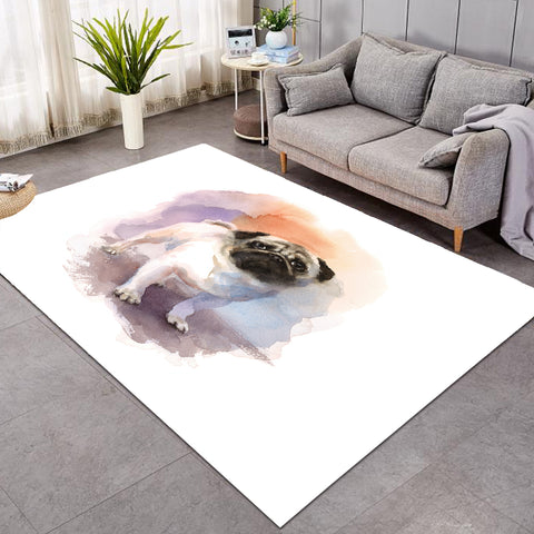 Image of White Pug Colorful Theme Watercolor Painting SWDD4403 Rug