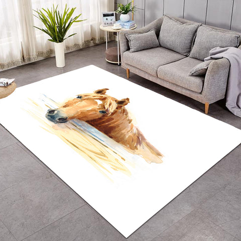 Image of Brown Horse Watercolor Painting SWDD4406 Rug