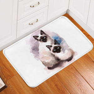 Two Thai Cats Blue & Purple Theme Watercolor Painting SWDD4410 Door Mat