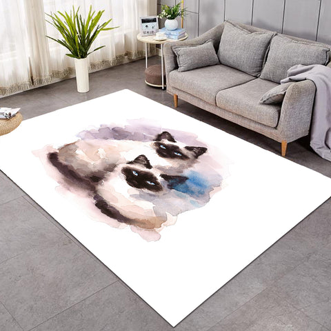 Image of Two Thai Cats Blue & Purple Theme Watercolor Painting SWDD4410 Rug