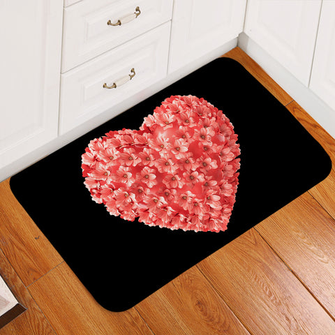 Image of Multi Pink Flowers In Heart Shape Black Theme SWDD4414 Door Mat