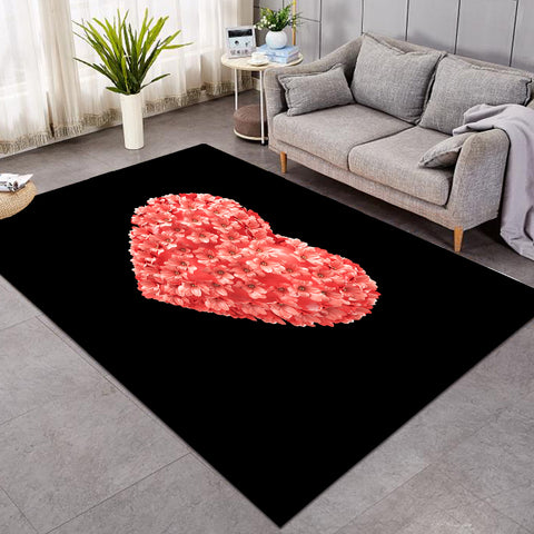 Image of Multi Pink Flowers In Heart Shape Black Theme SWDD4414 Rug