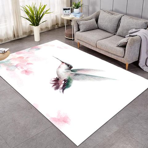 Image of Flying Green Sunbird Watercolor Painting SWDD4415 Rug