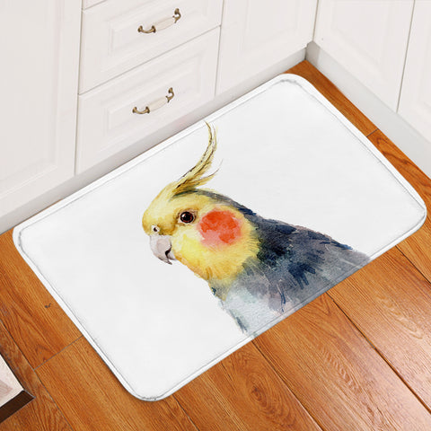 Image of Yellow & Black Parrot White Theme Watercolor Painting SWDD4417 Door Mat