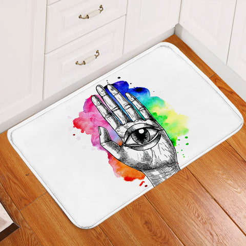 Image of Eye In Hand Sketch Colorful Galaxy Background SWDD4420 Door Mat
