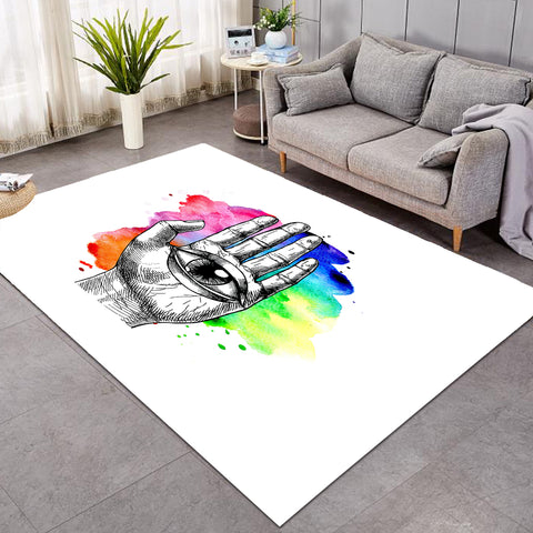 Image of Eye In Hand Sketch Colorful Galaxy Background SWDD4420 Rug