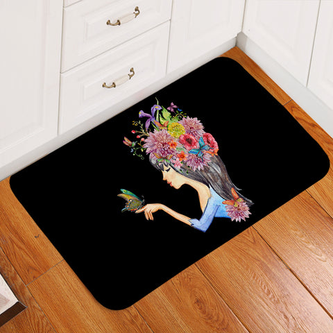 Image of Butterfly Standing On Hand Of Floral Hair Lady SWDD4424 Door Mat