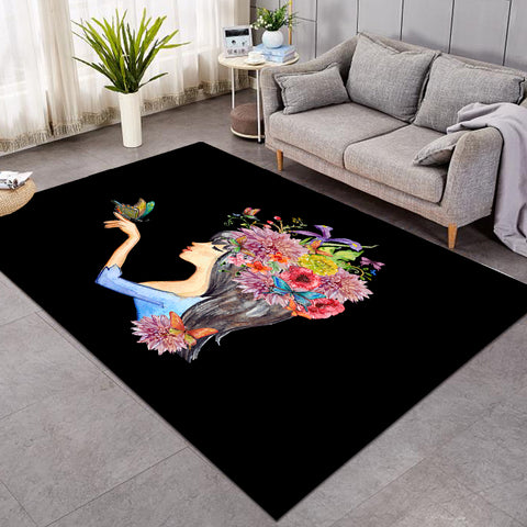 Image of Butterfly Standing On Hand Of Floral Hair Lady SWDD4424 Rug