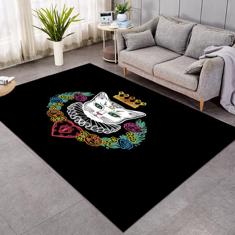 Image of Colorful Flowers & White Cat Crown SWDD4427 Rug
