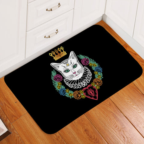 Image of Colorful Flowers & White Cat Crown SWDD4427 Door Mat