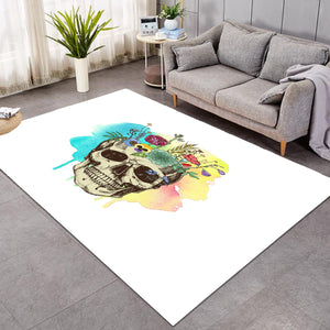 Colorful Flowers On Skull Watercolor Background SWDD4430 Rug