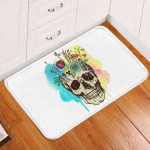 Colorful Flowers On Skull Watercolor Background SWDD4430 Door Mat