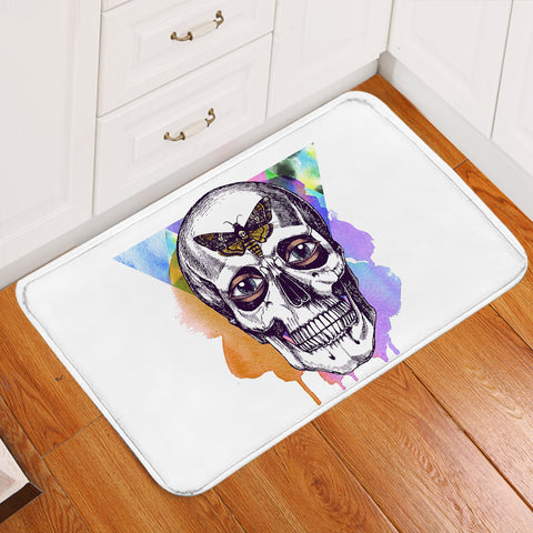 Image of Butterfly Skull Sketch Colorful Watercolor Background SWDD4432 Door Mat