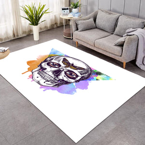 Butterfly Skull Sketch Colorful Watercolor Background SWDD4432 Rug