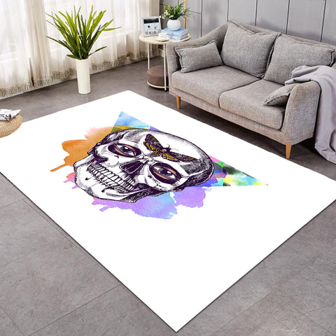 Image of Butterfly Skull Sketch Colorful Watercolor Background SWDD4432 Rug