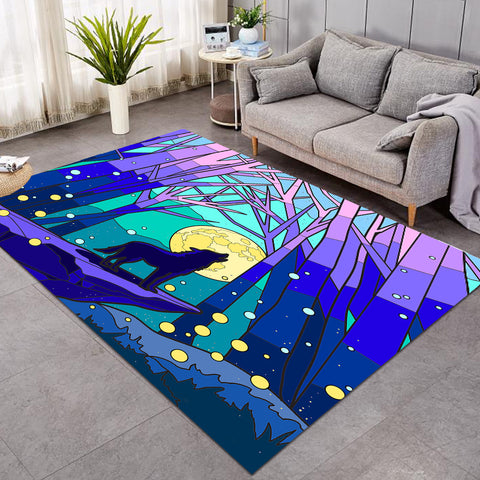 Image of Roaring Wolf In Jungle Night Illustration  SWDD4438 Rug