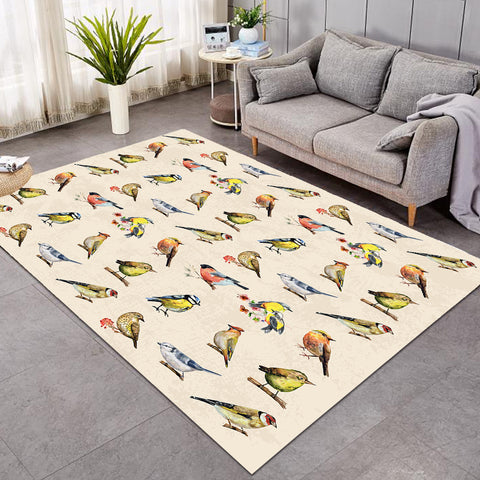 Image of Multi Colorful Bird Collection Cream Theme SWDD4446 Rug