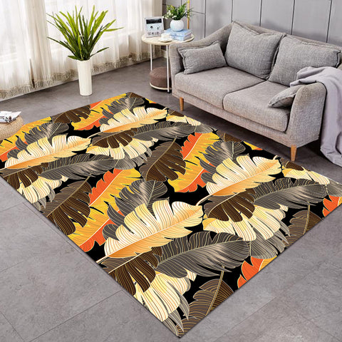 Image of Summer Earth Tone Orange Brown Monstera Leaves SWDD4517 Rug