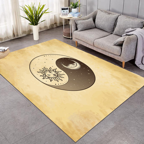 Image of Retro Yin Yang Sun and Moon Face SWDD4519 Rug