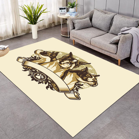 Image of Retro Golden Three Heads Bulldogs Old School Style SWDD4535 Rug