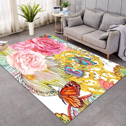 Image of Golden Royal Flowers & Butterflies SWDD4592 Rug