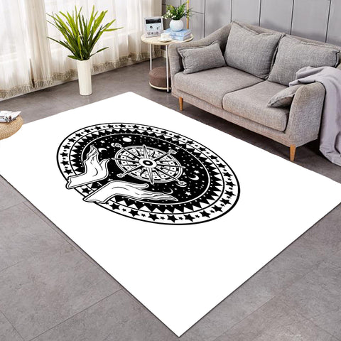 Image of B&W Raising Hands Sign Compass SWDD4596 Rug