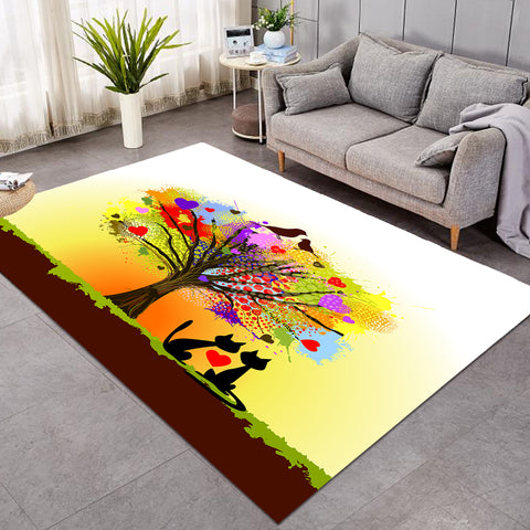 Image of Birds & Cats Couple Colorful Tree Theme SWDD4727 Rug