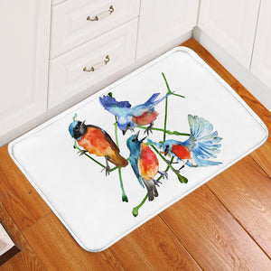 Multi Watercolor Blue Sunbirds SWDD4730 Door Mat