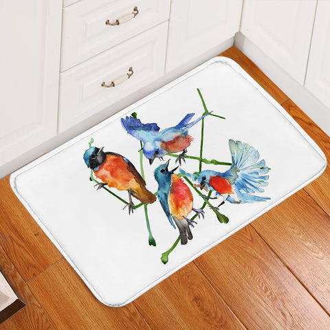 Image of Multi Watercolor Blue Sunbirds SWDD4730 Door Mat