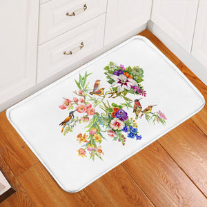 Multi Flowers & Sunbirds White Theme SWDD4732 Door Mat