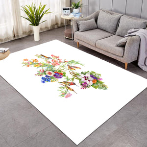 Multi Flowers & Sunbirds White Theme SWDD4732 Rug