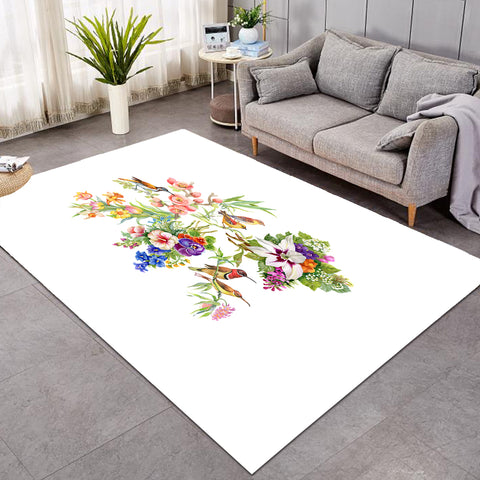 Image of Multi Flowers & Sunbirds White Theme SWDD4732 Rug