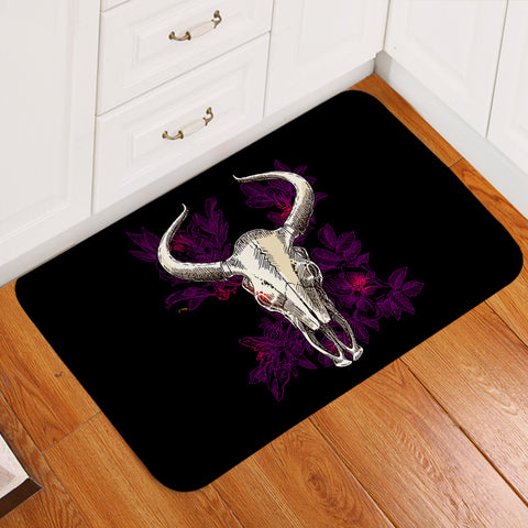 Image of Vintage Dark Purple Floral Buffalo Skull  SWDD4733 Door Mat