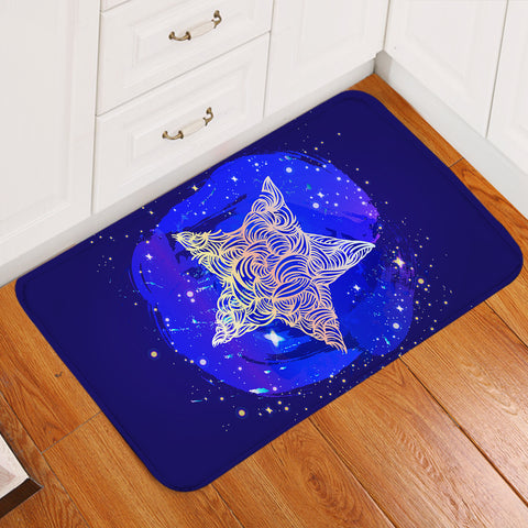 Image of Yellow Curve Star White Dot Blue Theme SWDD4734 Door Mat