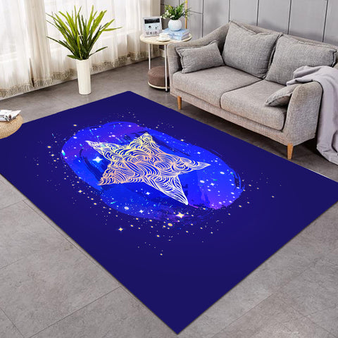 Image of Yellow Curve Star White Dot Blue Theme  SWDD4734 Rug