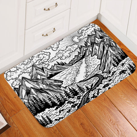 Image of B&W Old School Vital Landscape Sketch SWDD4738 Door Mat